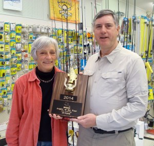 2014 Angler of the Year Award presented to Jan Jamrog by Heidi Wilkins of Jett's Hardware